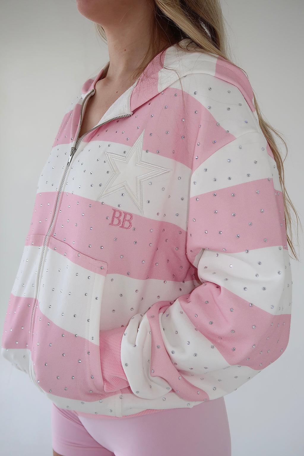 Pink Scattered Rhinestone Hoodie- PRE SALE
