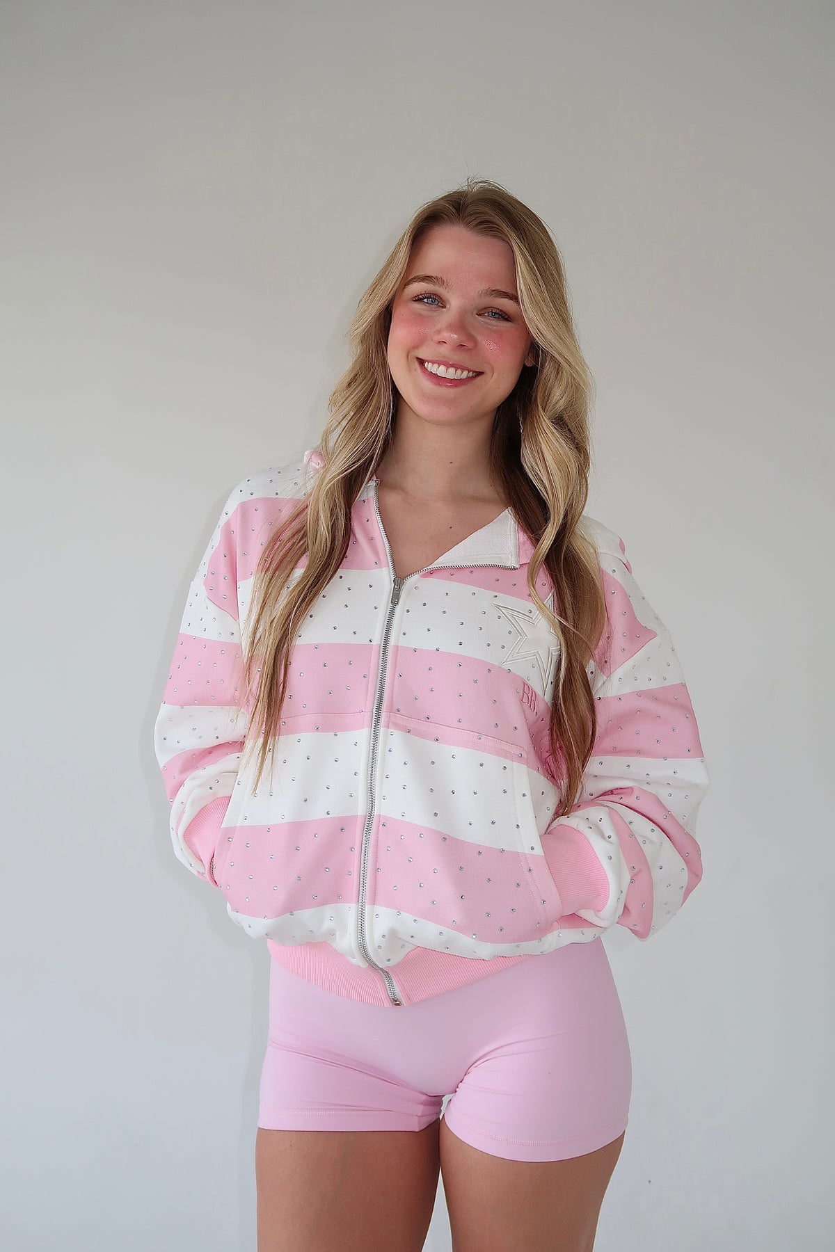 Pink Scattered Rhinestone Hoodie- PRE SALE