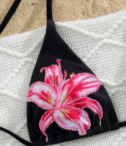 PRE DONE Hand Bedazzled black bikini (BOTTOMS)