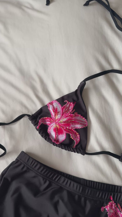 PRE DONE Hand Bedazzled black bikini (BOTTOMS)